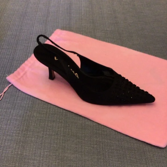 Nina Black Satin Sling Back Heels, Special Occasion, Size 7-1/2 Med - Picture 8 of 11